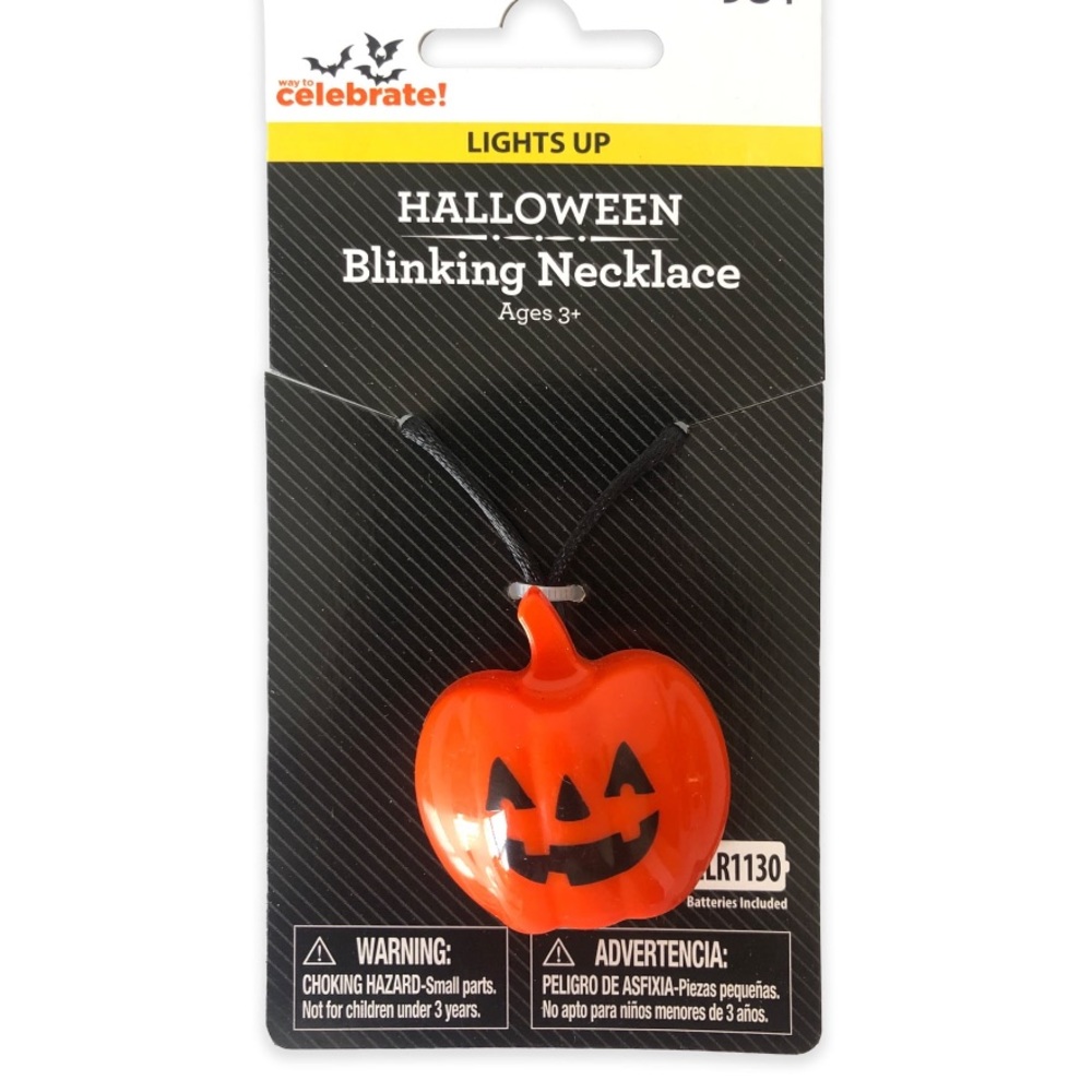 Halloween Pumpkin Orange Blinking Light Up Holiday Necklace NWT